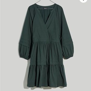 Madewell poplin wrap mini dress 1x plus in Palm dark green NWT